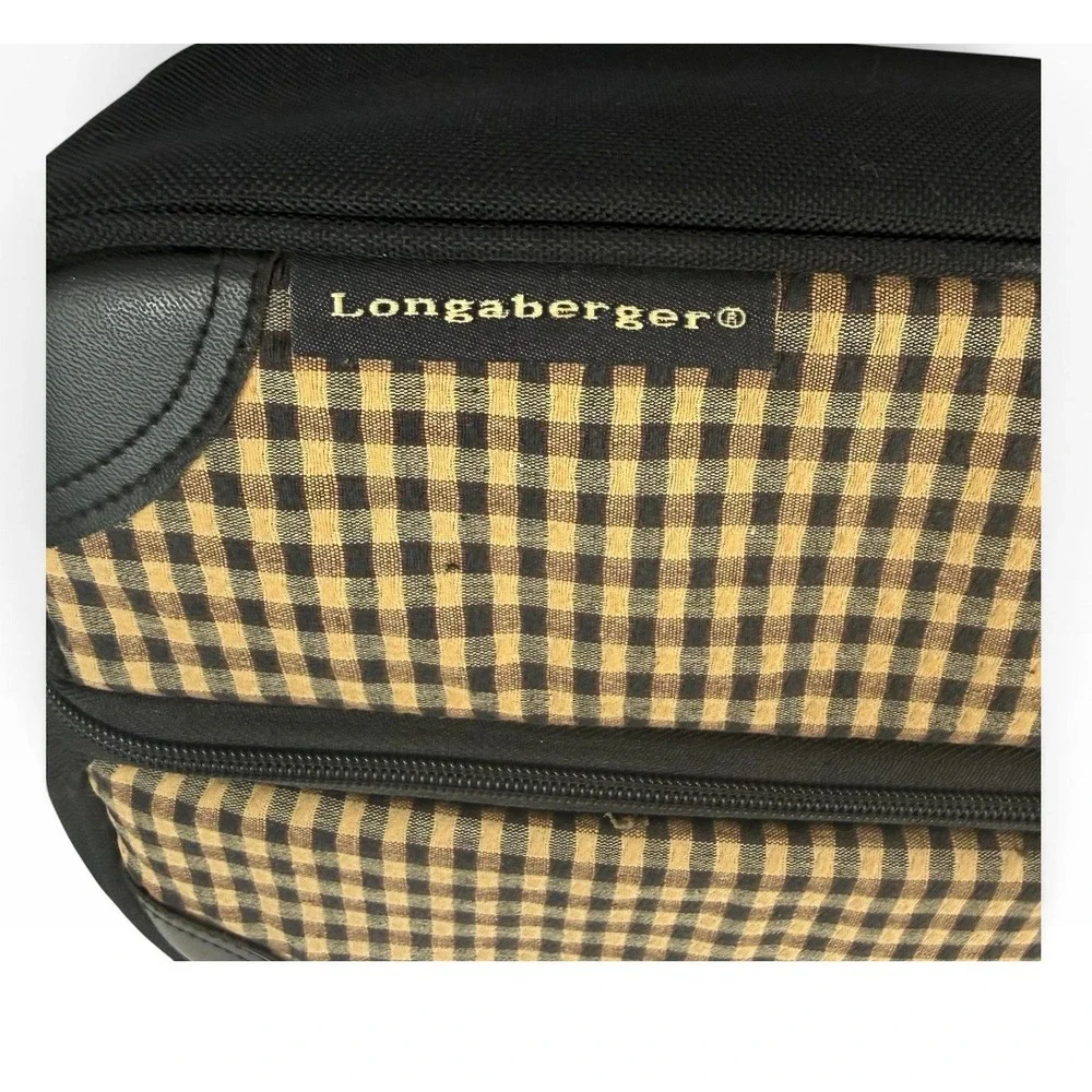 Longaberger Wine Carrier Case Black Tan Gingham Insulated Shoulder Bag NWT